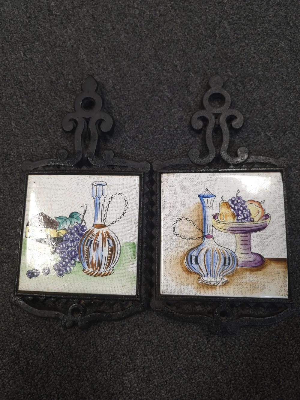 Set Of 2 Vintage Ceramic Tile Trivets Plaques Japan